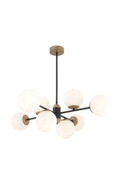 Apliqa Beria 8'li Sıralı Eskitme Beyaz Camlı Modern Oturma Odası Salon Avize