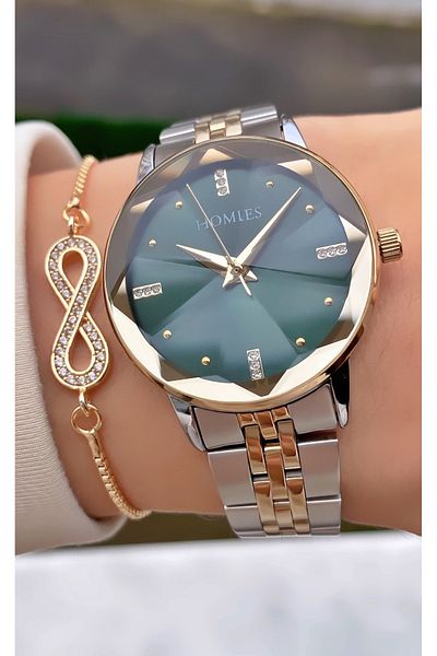 Homies Yellow Silver Colored Waterproof Women's Wristwatch and Bracelet Gift