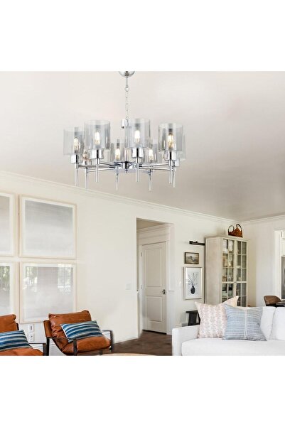 Apliqa Cemre 8'Li Krom Modern Yatak Odası Mutfak Salon Avize