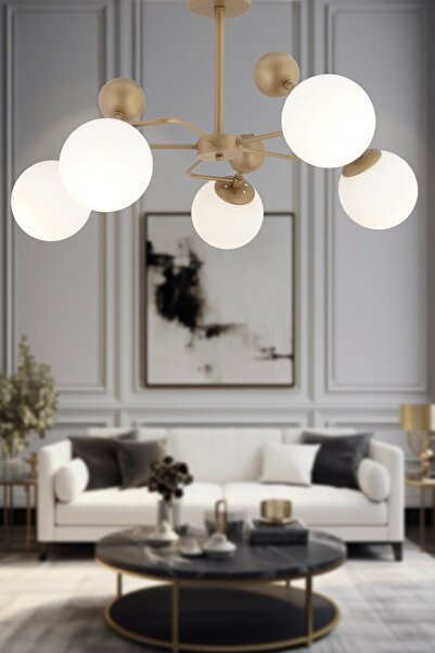 Apliqa Florit 5'li Eskitme Beyaz Camlı Modern Mutfak Yatak Odası Salon Avize