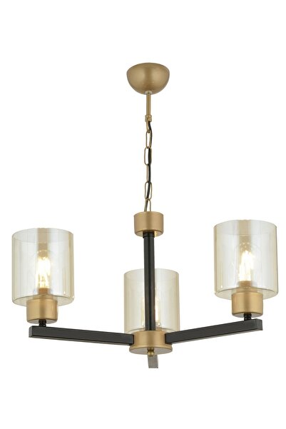 Apliqa Jade 3 Lü Avize Eskitme Siyah Boyalı Bal Camlı Modern Genç Odası Yatak Odası Retro Salon Avize