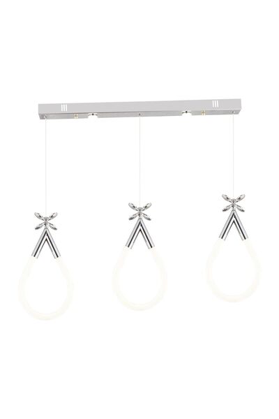 Apliqa Vojens 3'lü Sıralı 40 Watt Krom Ledli Kelebek Detaylı Modern Koridor, Yatak Odası Salon Sarkıt Led A