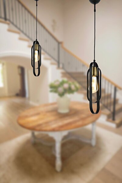 Apliqa Koza Tekli Siyah 2Li Modern Tasarım Yatak Odası Retro Salon Avize 2 Parça Sarkıt Seti