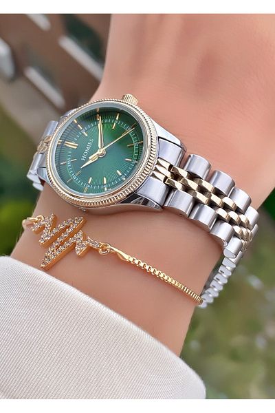 Homies Yellow Silver Colored Waterproof Women's Wristwatch and Bracelet Gift