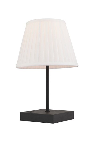 Apliqa Edel Usb Girişli Hızlı Telefon Şarj Edilebilir Beyaz Şapkalı Siyah Masa Lambası Abajur