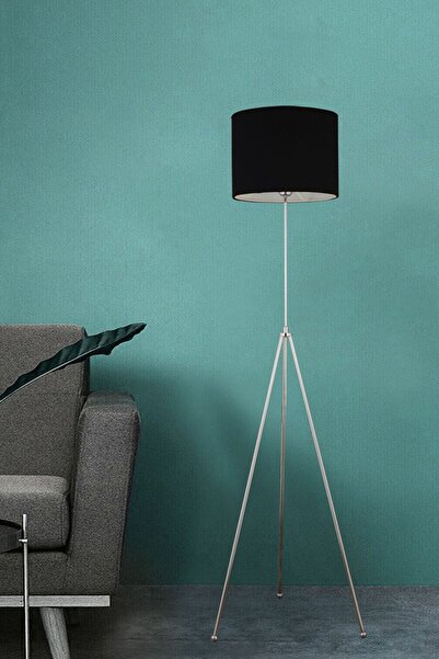 Apliqa Sansa Siyah Şapkalı Krom Modern Tasarım Metal3 Ayaklı Abajur Lamba Lambader