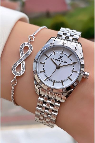 Daniel Klein Silver Colored Women's Wristwatch and Bracelet Gift