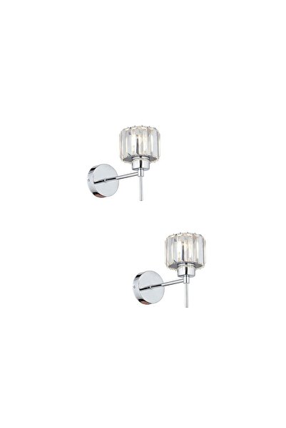 Apliqa Sadem Tekli Krom 2'li Aplik Seti Taşlı Yatak Odası-Yatak Başı Duvar Lambası