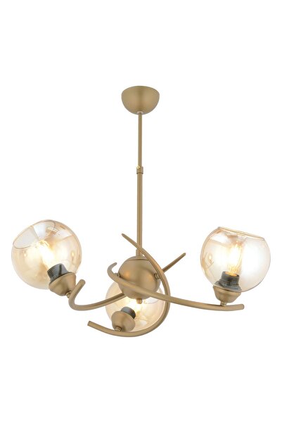 Apliqa Pireal 3'lü Yuvarlak Eskitme Bal Camlı Modern Oturma Odası Salon Avize