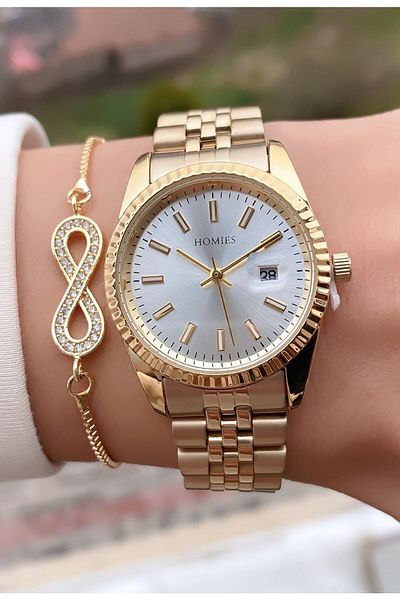 Homies Gold Color Waterproof Women's Wristwatch - With Bracelet Gift