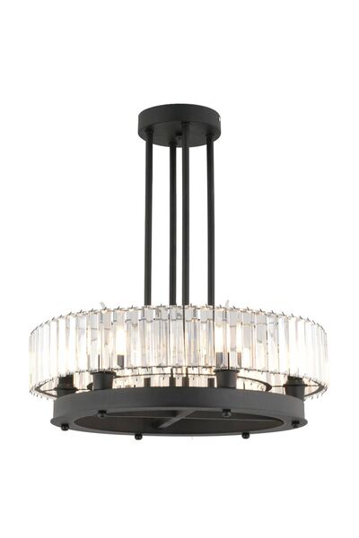 Apliqa Azalea 6lı Siyah Kristalli Taşlı Modern Tasarım Kristal Büyük Salon Avize