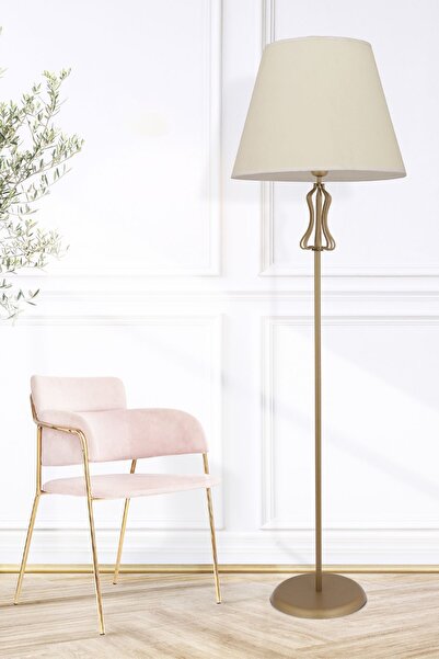 Apliqa Duarte Beyaz Şapkalı Eskitme Modern Tasarım Ayaklı Abajur Lamba Metal Lambader