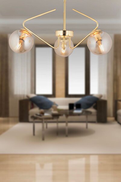 Apliqa Mildred 3'lü Gold Bal Camlı Modern Sarkıt Genç Odası Mutfak Yatak Odası Salon Sarkıt Avize