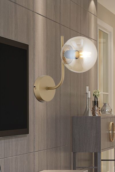 Apliqa Lowel Tekli Eskitme Bal Camlı Modern Yatak Başı Salon Aplik