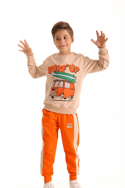 Perendi Boy's Double Suit - Cotton, Surf up Printed, Orange