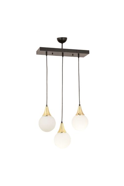 Apliqa Damla 3Lü Sıralı Siyah-Gold Beyaz Sarkıt Camlı Modern Genç Odası MutfakSalon Avize