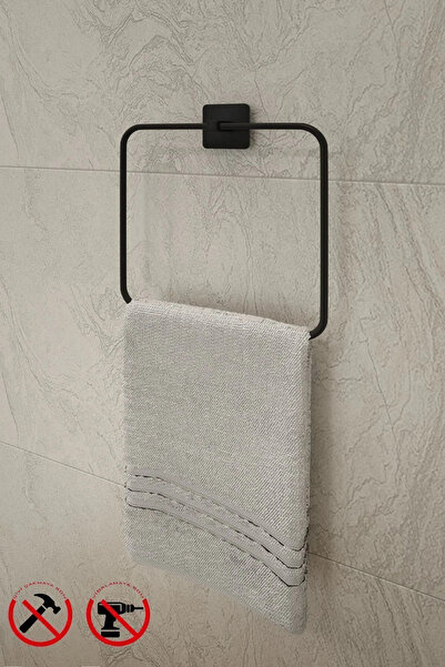 KapKacakAl Siyah Yapışkanlı  Kare Havlu Askısı Kare Havlu Asacağı