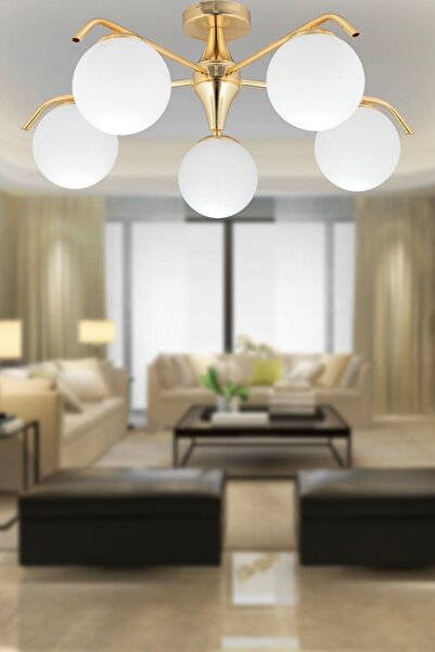 Apliqa Diaspor 5li Gold Modern Sarkıt Genç Odası Yatak Odası Retro Salon Avize