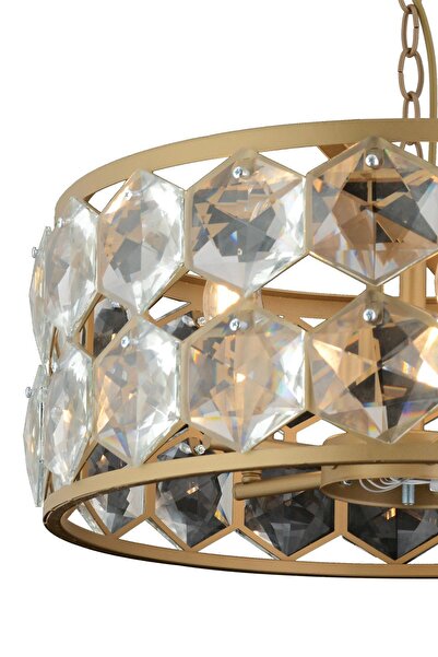 Apliqa Roman 5'li Yuvarlak Eskitme Kristalli Taşlı Modern Tasarım Kristal Salon Avize