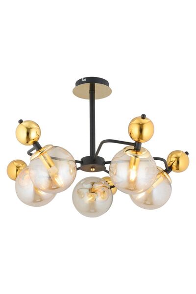 Apliqa Florit 5'li Siyah Gold Modern Oturma Odası Salon Avize