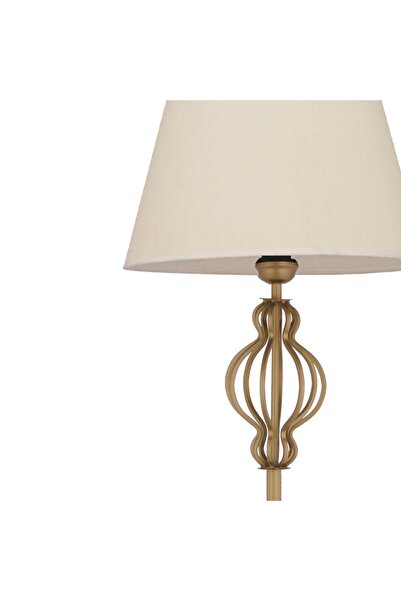 Apliqa Helezon Beyaz Şapkalı Eskitme Modern Tasarım Ayaklı Abajur Lamba Metal Lambader