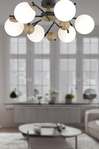 Apliqa Peyda 6'lı Siyah Eskitme Beyaz Camlı Modern Koridor Yatak Odası Salon Avize