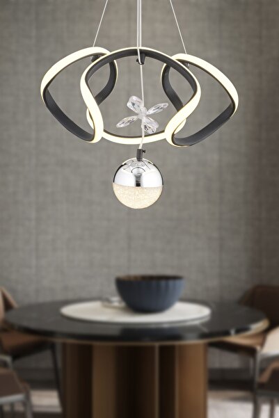 Apliqa Pelin Tekli Siyah Krom 3 Renkli 40 Watt Ledli Modern Oturma Odası, Koridor, Salon Led Avize