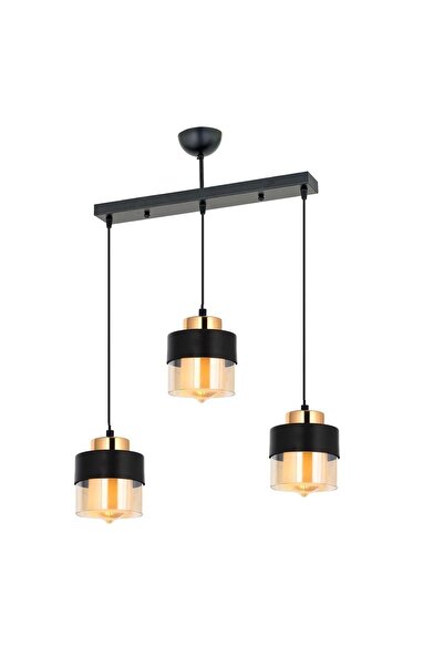 Apliqa Boris 3lü Sıralı Siyah Gold Sarkıt Modern Genç Odası Mutfak Retro Salon Avize