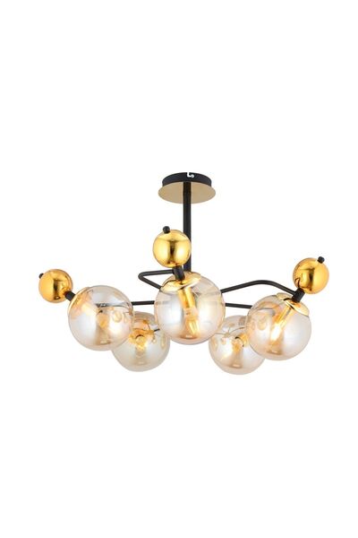 Apliqa Florit 5'li Siyah Gold Modern Oturma Odası Salon Avize