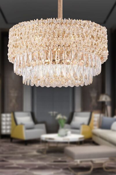 Apliqa Liana 50 lik Gold Kaplamalı Modern Tasarım Salon Kristal Sarkıt Avize
