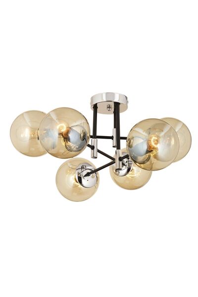 Apliqa Maral 6Lı Siyah Krom Bal Camlı Modern Genç Odası Yatak Odası Retro Salon Avize