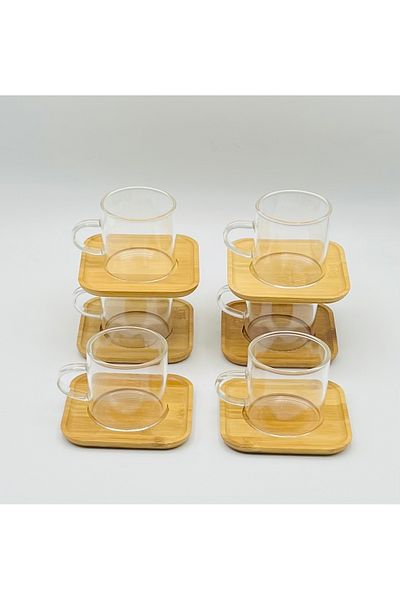 İnter Bamboo Square Cup Set - Interlife Glass Base
