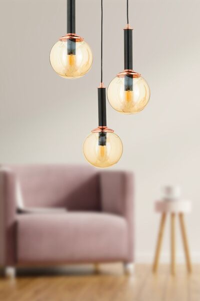 Apliqa Erna 3Lü Sarkıt Yuvarlak Siyah Modern Genç Odası Mutfak Retro Salon Sarkıt Avize