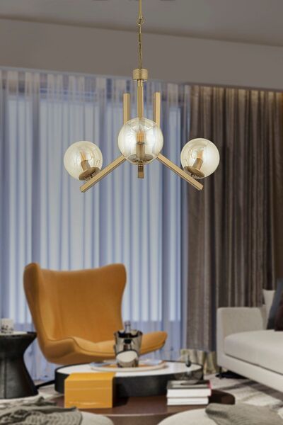 Apliqa Mikel 3 Lü Eskitme Boyalı Bal Camlı Modern Genç Odası Yatak Odası Salon Avize