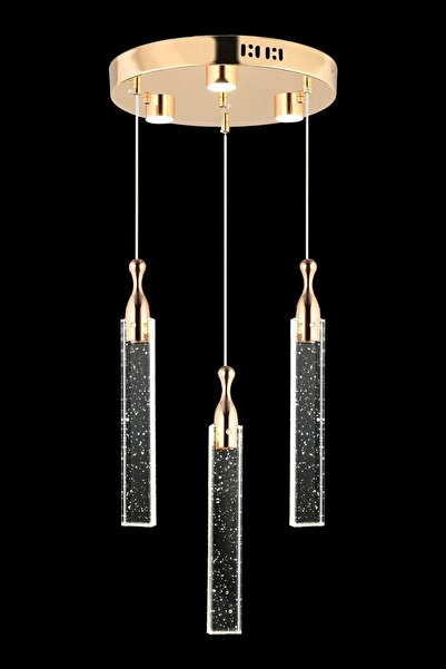 Apliqa Klaus 3'lü Yuvarlak 3 Renkli 48 Watt Gold Kristal Ledli Modern Oturma Odası Salon Sarkıt Avize