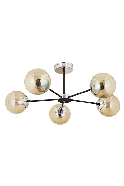 Apliqa Nide 5Li Siyah Krom Bal Camlı Modern Genç Odası Yatak Odası Retro Salon Avize