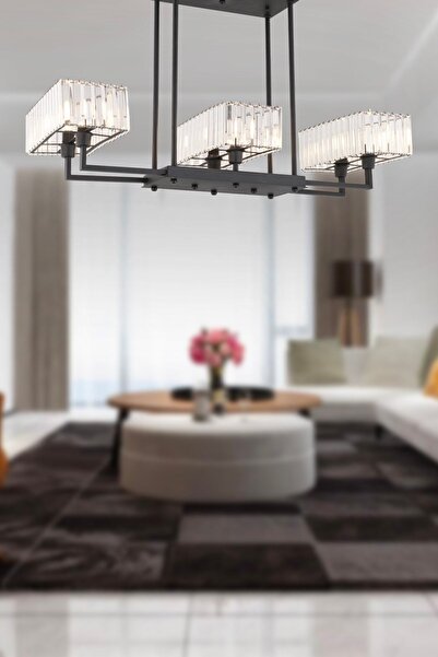 Apliqa Brambles 6'lı Siyah Kristalli Taşlı Modern Tasarım Kristal Salon Avize