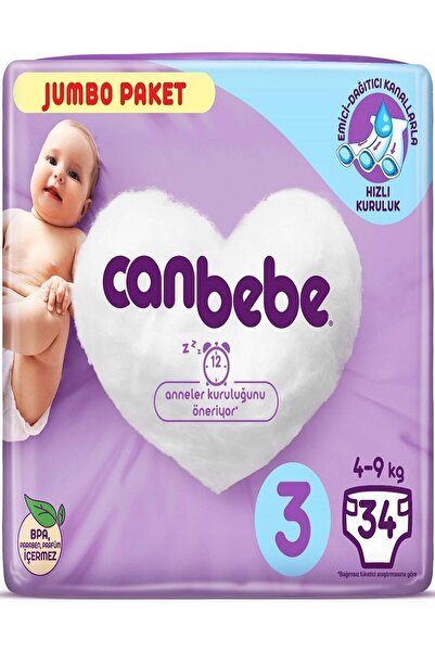 Canbebe Süper Eko 3 Beden Midi 34 Adet Bebek Bezi