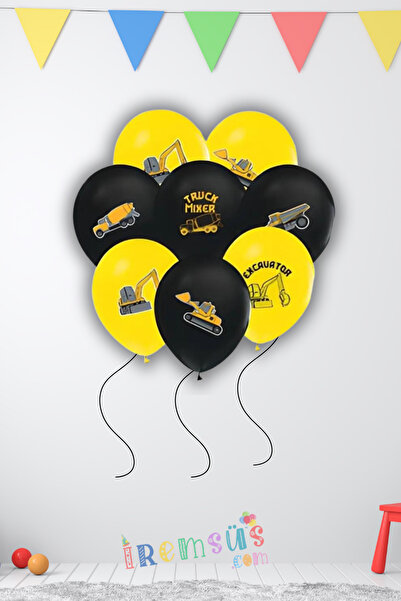 mypartyready Inşaat Konsept Doğum Günü Partisi Baskılı Lateks Balon 10 Adet I...