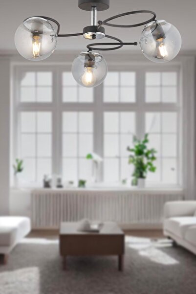 Apliqa Rodonit 3lü Siyah Krom Füme Camlı Modern Sarkıt Genç Odası Yatak Odası Retro Salon Avize