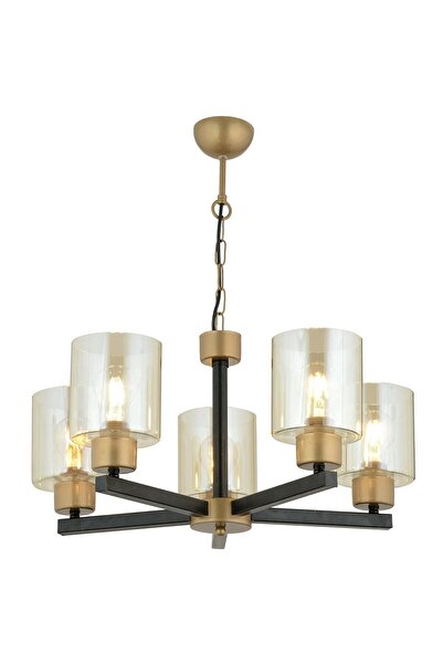 Apliqa Jade 5 Li Avize Eskitme Siyah Boyalı Bal Camlı Modern Genç Odası Yatak Odası Retro Salon Avize