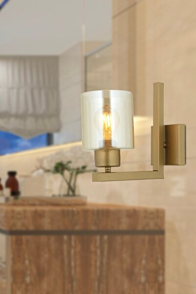 Apliqa Tasse Eskitme Boyalı Duvar Lambası Yatak Odası-Yatak Başı-Banyo İçin Bal Camlı Modern Aplik