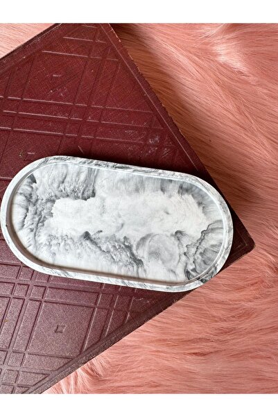 Çisem Dekoratif Mermer Görünümlü Siyah Beton Mum Takı Ve Saksı Altlığı Oval T...
