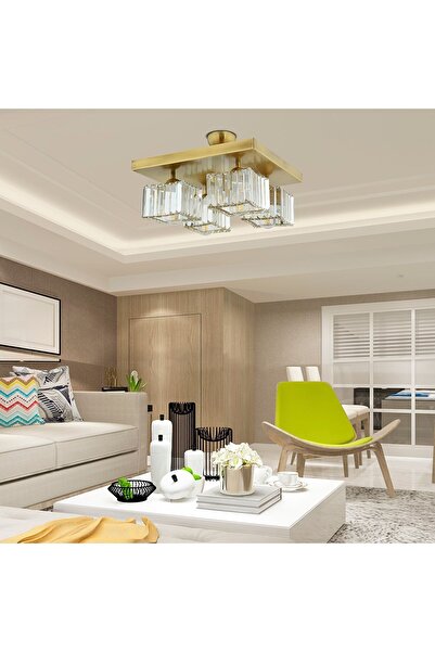 Apliqa Rivia 4 Lü Eskitme Plafonyer Kristalli Taşlı Modern Tasarım Kristal Salon Avize