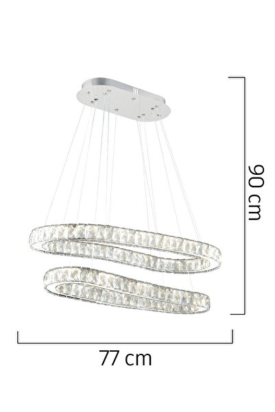 Apliqa Valeria 2 Katlı Krom Ledli 3 Renkli Sarkıt Kristalli Taşlı Modern Tasarım Led  Kristal Salon Avize