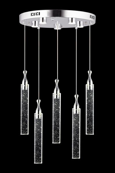 Apliqa Klaus 6'li Yuvarlak 3 Renkli 75 Watt Krom Kristal Ledli Modern Oturma Odası Salon Sarkıt Avize