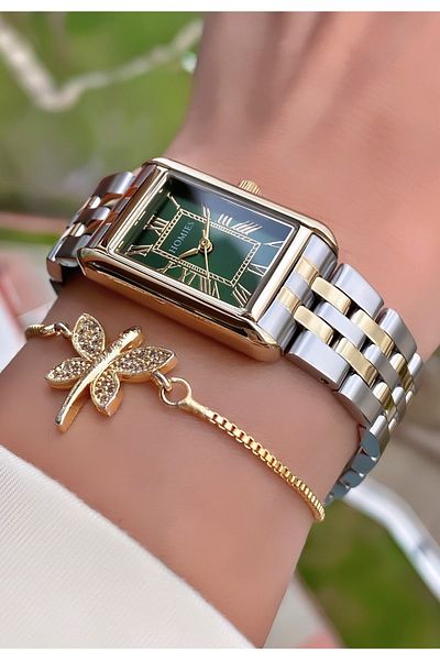 Homies Yellow Silver Colored Waterproof Women's Wristwatch and Bracelet Gift