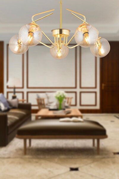 Apliqa Mildred 5'li Gold Bal Camlı Modern Sarkıt Genç Odası Mutfak Yatak Odas...