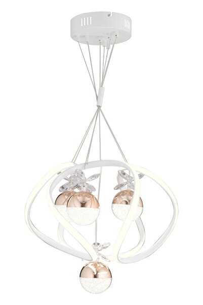 Apliqa Balca 4'lü Beyaz Bakır 3 Renkli 50 Watt Ledli Modern Oturma Odası, Koridor, Salon Led Avize