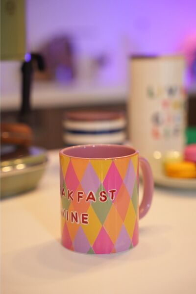 Hello Melody Design "Breakfast Wine" Patterned Original Designed Mug Hand Drawing - 9.5X8 cm